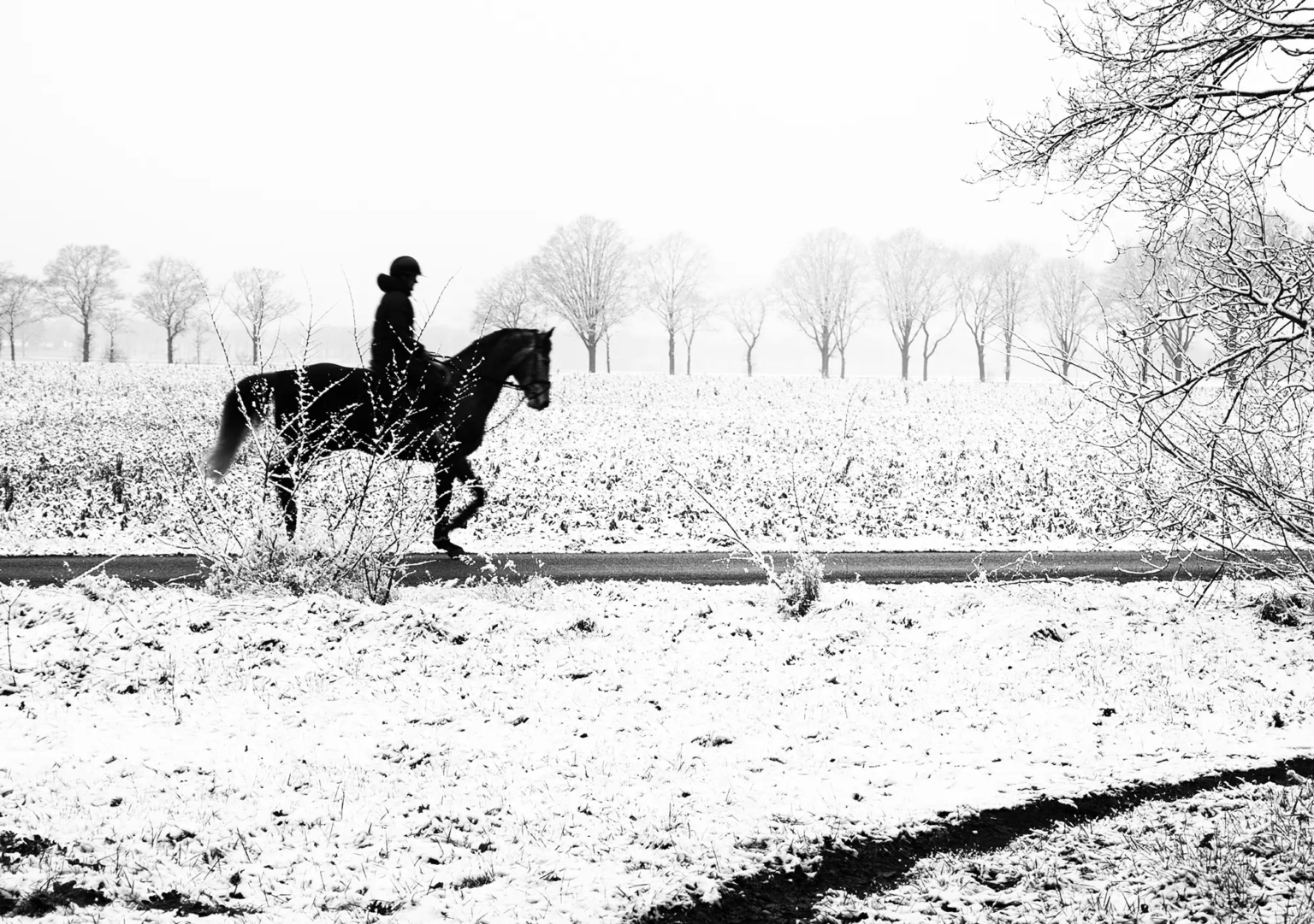 Ruiter in winterlandschap, Asten, Cor Fransen